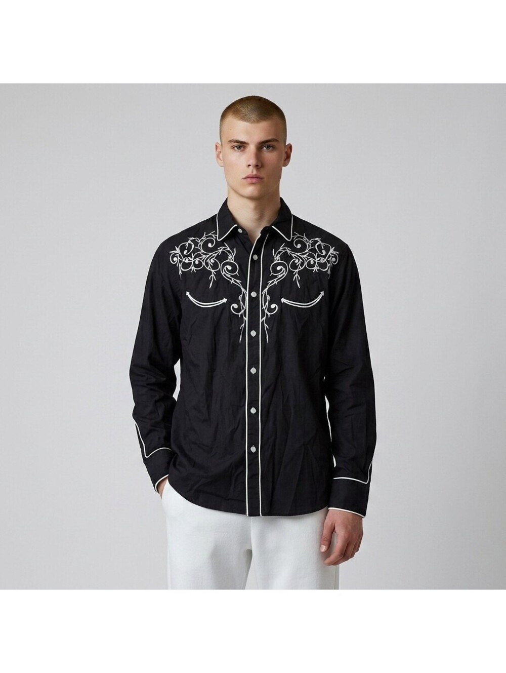 Coofandy Shirt Men S Small Black Floral Button Up Collared Long Sleeve Pockets